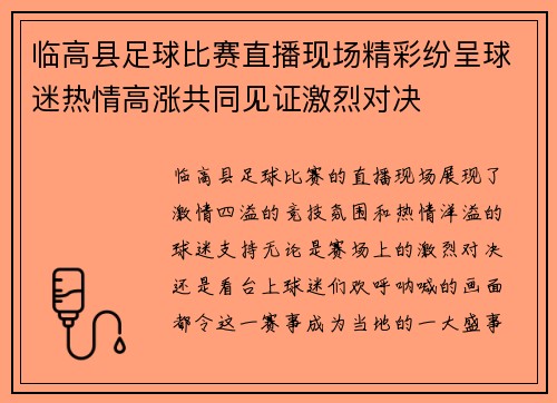 临高县足球比赛直播现场精彩纷呈球迷热情高涨共同见证激烈对决